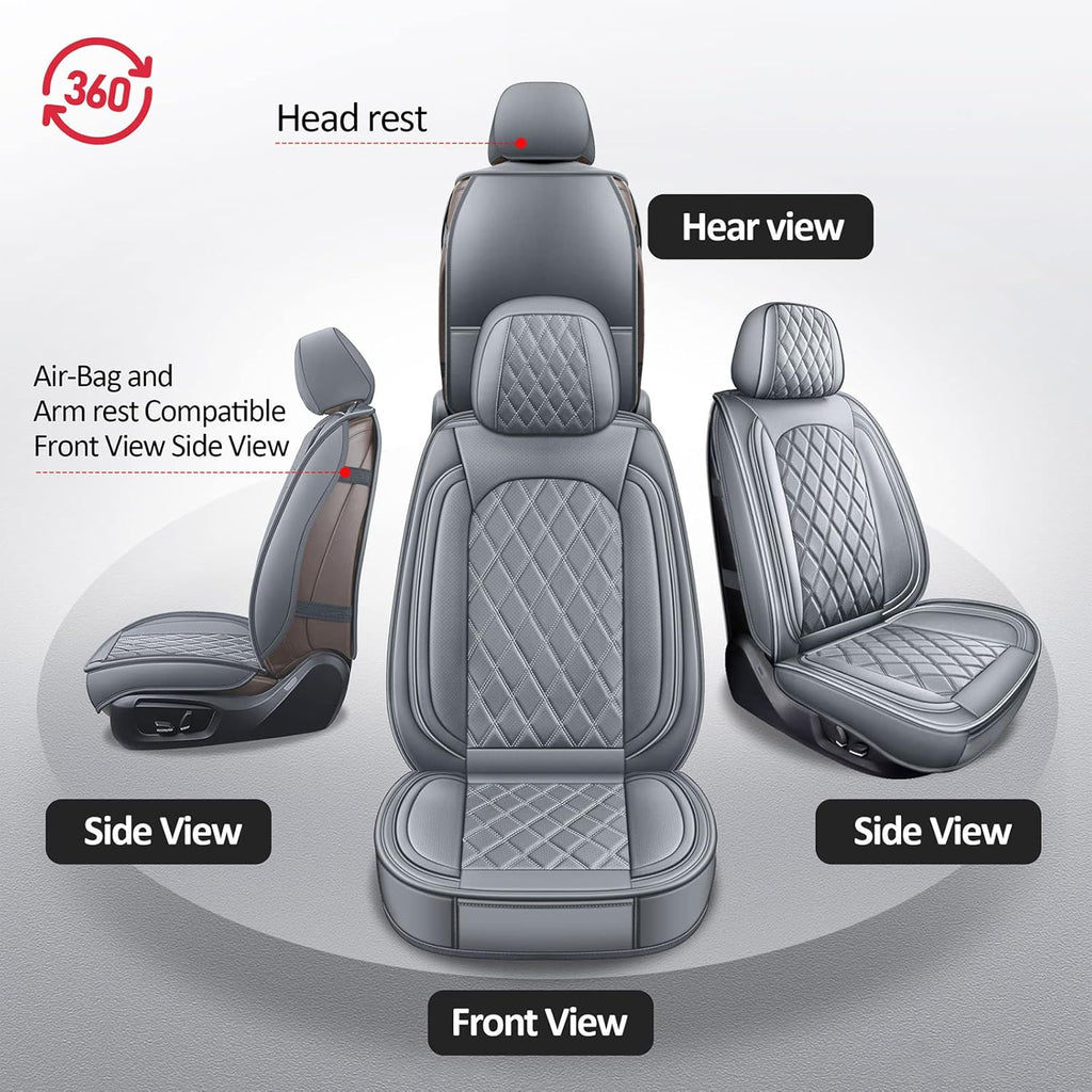 Front Seat Covers Gray,2Pcs Leather Car Seat Covers Waterproof Automotive Seat Covers Car Seat Protector Universal Seat Covers for Most Sedan SUV Pick-Up Truck(Grey,2Pcs)