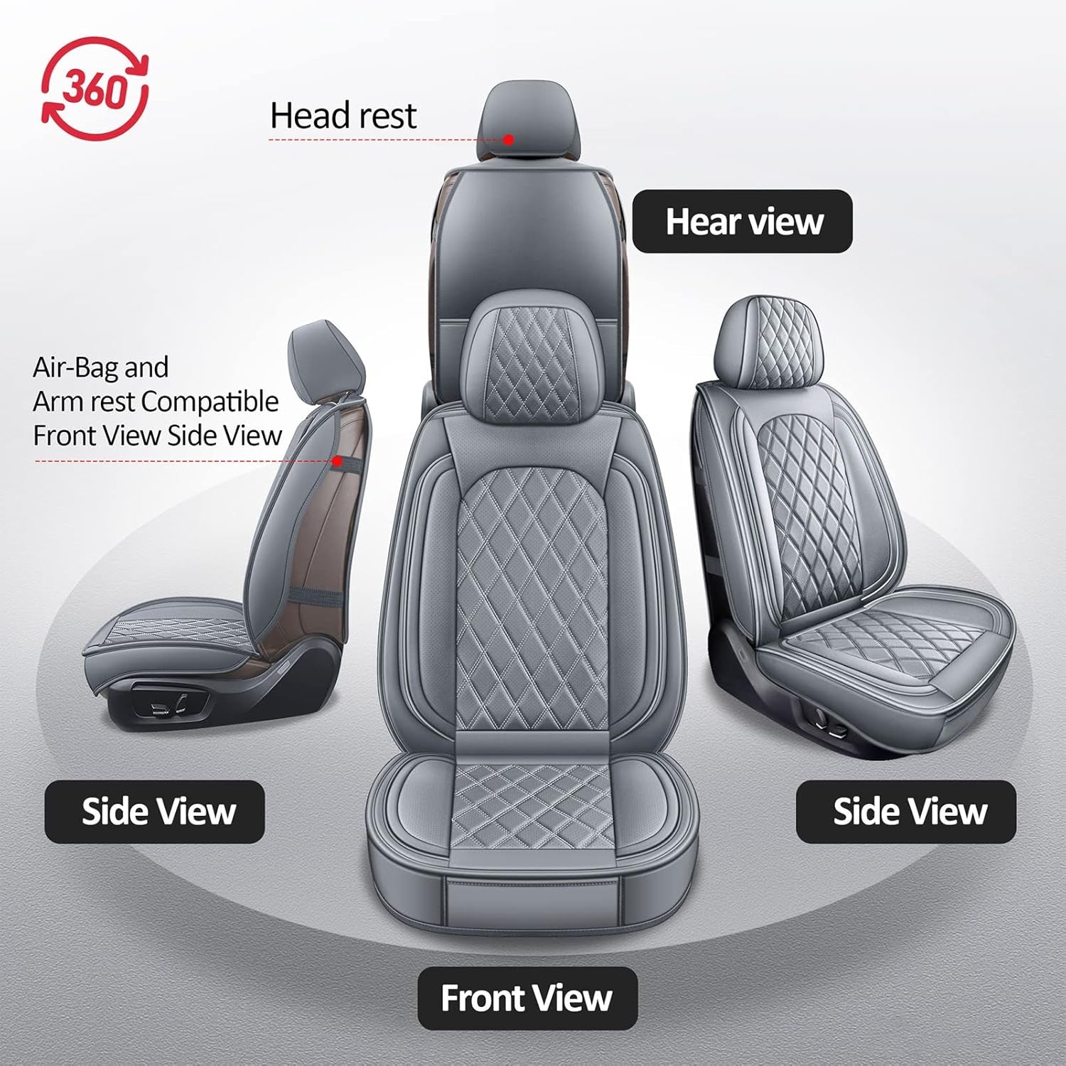 Front Seat Covers Gray,2Pcs Leather Car Seat Covers Waterproof Automotive Seat Covers Car Seat Protector Universal Seat Covers for Most Sedan SUV Pick-Up Truck(Grey,2Pcs)