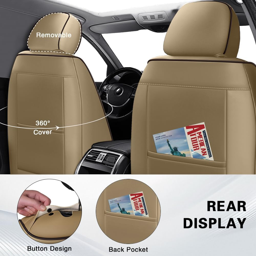 Fit for Honda Civic 2001-2026 Seat Covers,Premium Leather, 360° Full Protection, Thick Padding & Memory Foam, Waterproof & Stain-Resistant Car Seat Cover Front Set(2 Seat,Brown&Beige)