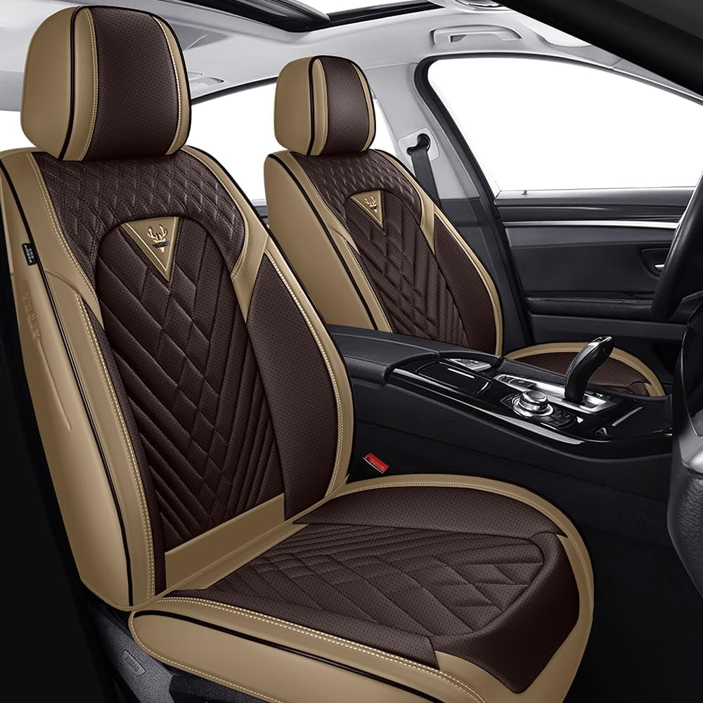 Fit for Honda Civic 2001-2026 Seat Covers,Premium Leather, 360° Full Protection, Thick Padding & Memory Foam, Waterproof & Stain-Resistant Car Seat Cover Front Set(2 Seat,Brown&Beige)
