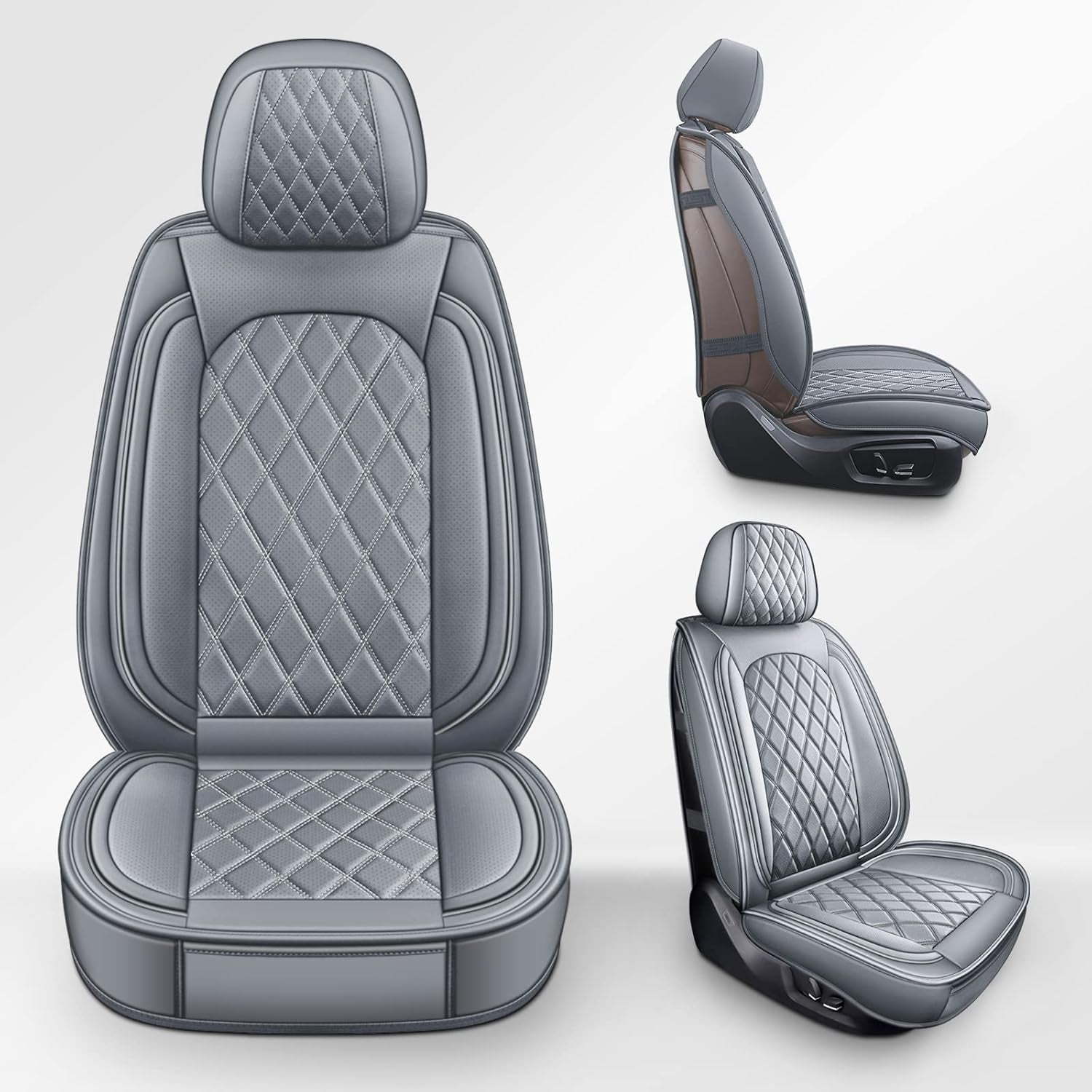 Front Seat Covers Gray,2Pcs Leather Car Seat Covers Waterproof Automotive Seat Covers Car Seat Protector Universal Seat Covers for Most Sedan SUV Pick-Up Truck(Grey,2Pcs)