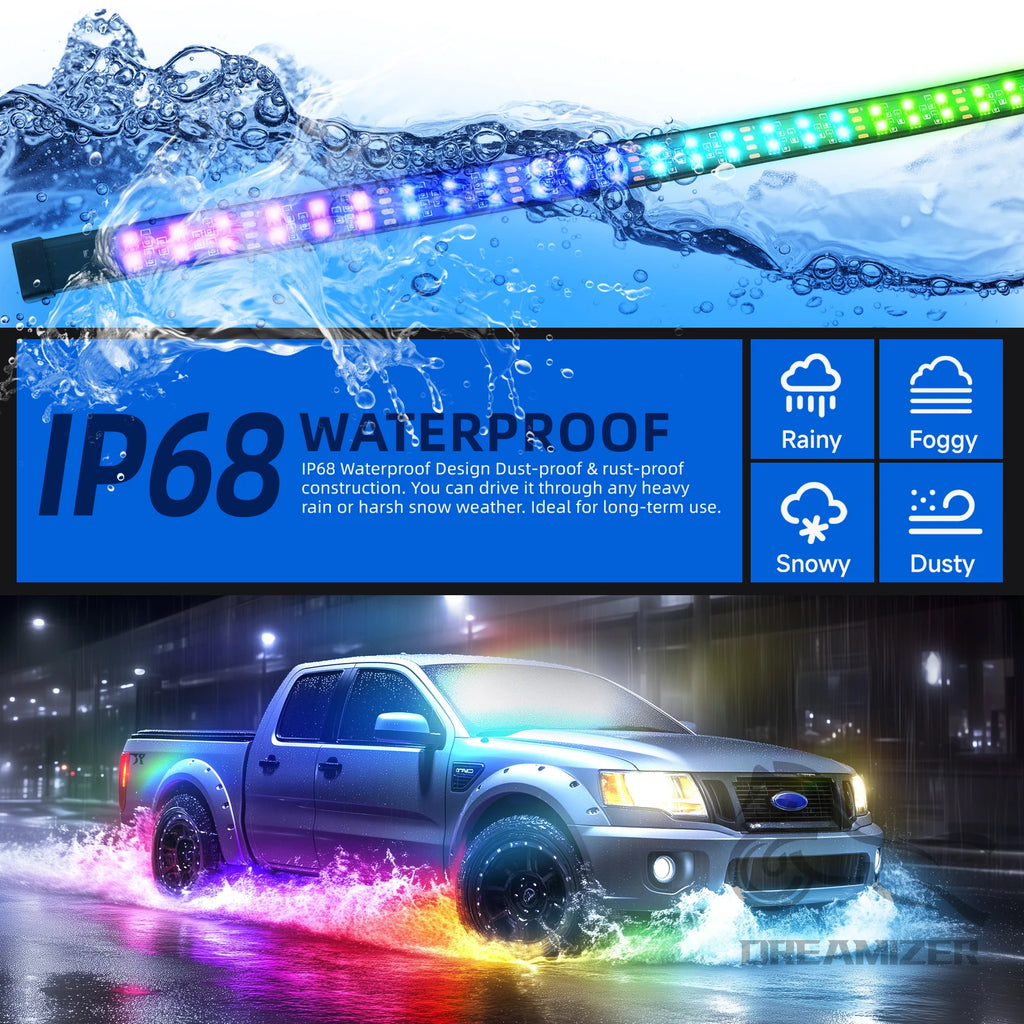 6PCS Flowing Color RGB LED Strip under Car Neon Light 60*150 BT App Control Car Products Underglow Light