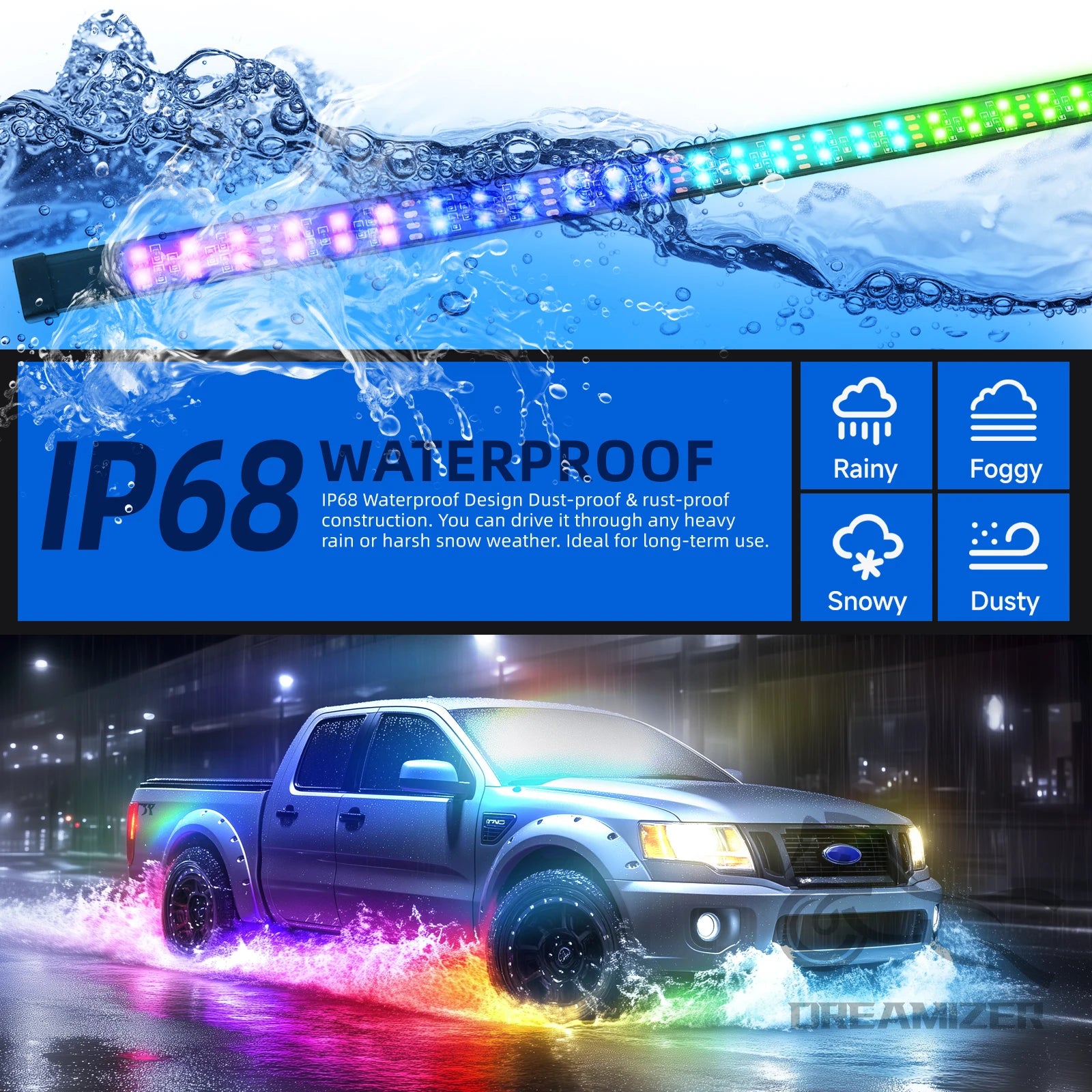6PCS Flowing Color RGB LED Strip under Car Neon Light 60*150 BT App Control Car Products Underglow Light