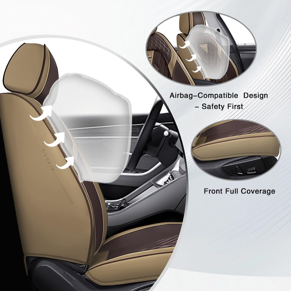 Fit for Honda Civic 2001-2026 Seat Covers,Premium Leather, 360° Full Protection, Thick Padding & Memory Foam, Waterproof & Stain-Resistant Car Seat Cover Front Set(2 Seat,Brown&Beige)