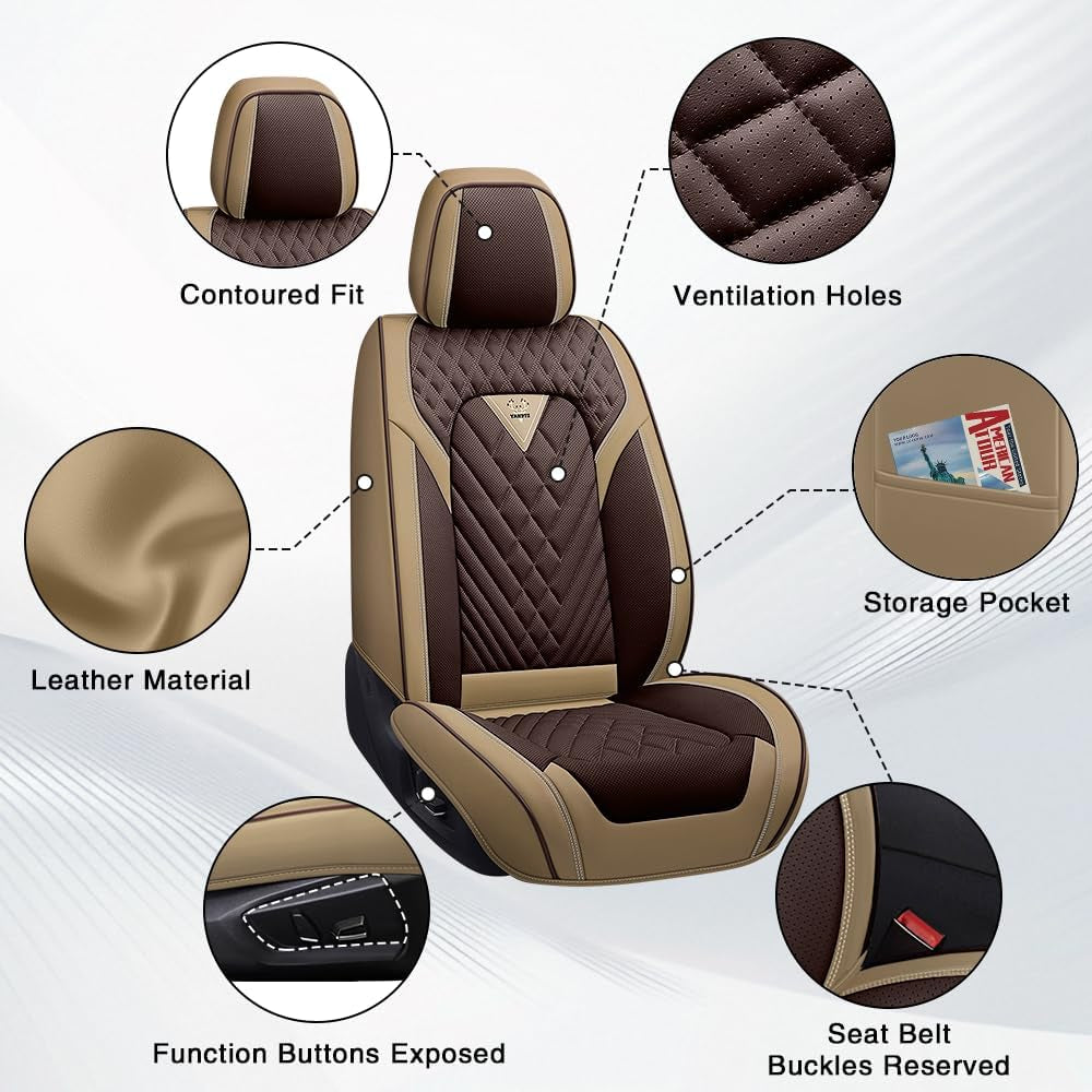 Fit for Honda Civic 2001-2026 Seat Covers,Premium Leather, 360° Full Protection, Thick Padding & Memory Foam, Waterproof & Stain-Resistant Car Seat Cover Front Set(2 Seat,Brown&Beige)