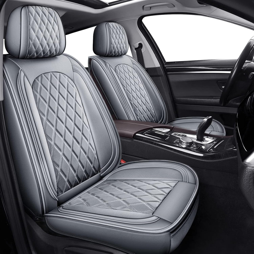 Front Seat Covers Gray,2Pcs Leather Car Seat Covers Waterproof Automotive Seat Covers Car Seat Protector Universal Seat Covers for Most Sedan SUV Pick-Up Truck(Grey,2Pcs)
