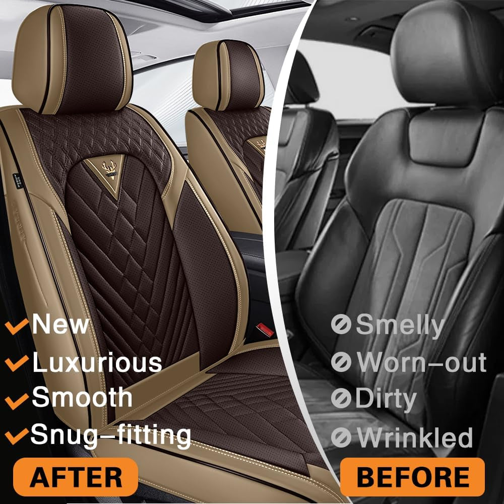 Fit for Honda Civic 2001-2026 Seat Covers,Premium Leather, 360° Full Protection, Thick Padding & Memory Foam, Waterproof & Stain-Resistant Car Seat Cover Front Set(2 Seat,Brown&Beige)
