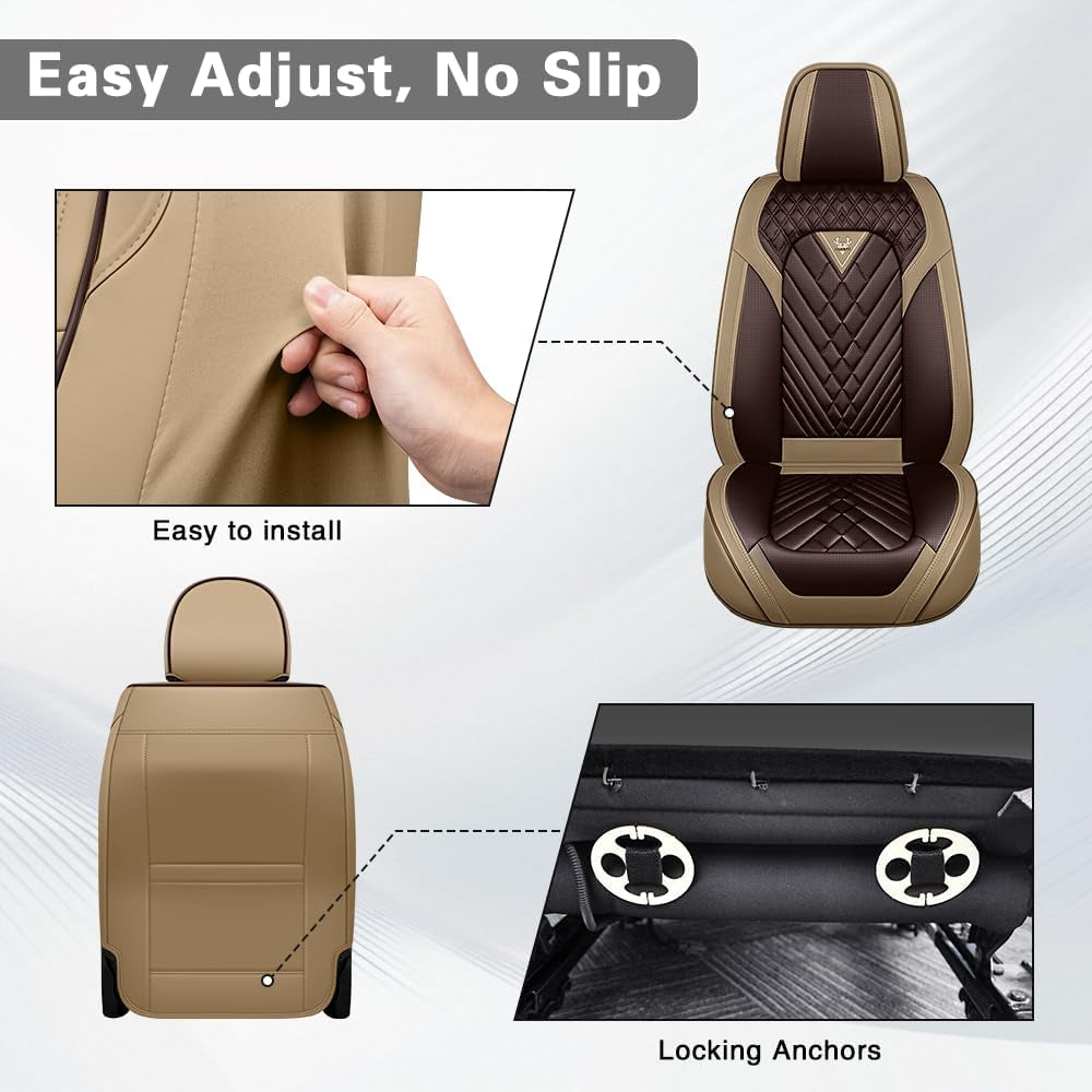 Fit for Honda Civic 2001-2026 Seat Covers,Premium Leather, 360° Full Protection, Thick Padding & Memory Foam, Waterproof & Stain-Resistant Car Seat Cover Front Set(2 Seat,Brown&Beige)